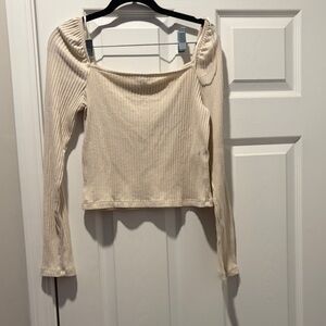 Elegant Cream Ribbed Women's Top